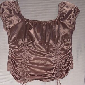 Almost Famous Shimmering Mauve Ruched satin Blouse
